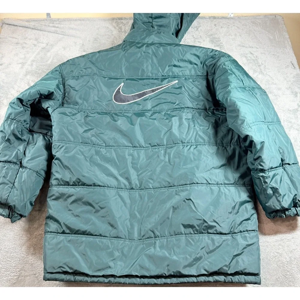 Vintage Nike Y2K Reversible Hooded Puffer Jacket Men's L‎ Spellout Swoosh